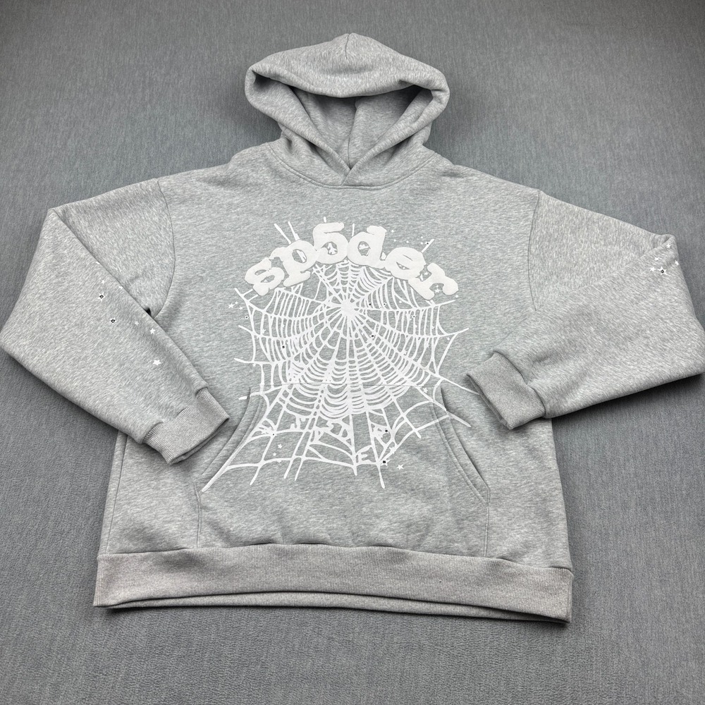 Sp5der OG Web Hoodie Mens Large Gray Heather Fleece Sweatshirt Pullover Graphic